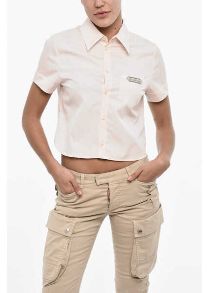 Camasi casual DSQUARED2 Cotton Poplin Shirt With Breast Pocket Pink Femei (BM 17994448) 1