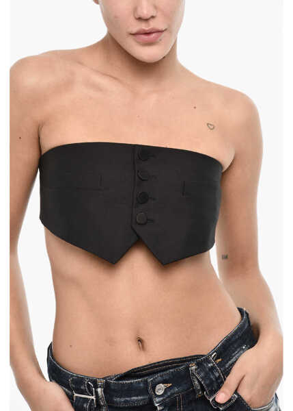 Sutiene DSQUARED2 Solid Color Bra Top With Buttons Black Femei (BM 17994457) 3