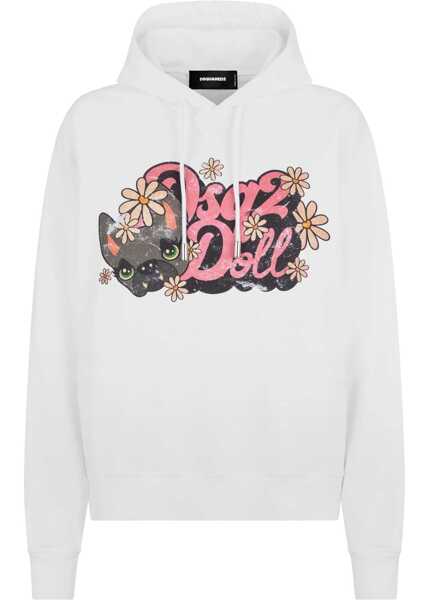 Bluze de trening DSQUARED2 Cotton Hoodie With Front Print White Femei (BM 17994469) 1