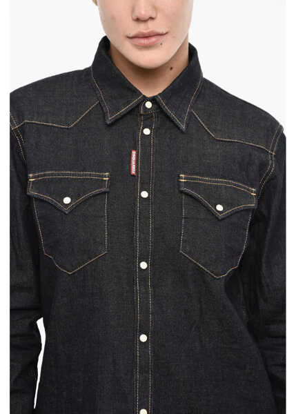 Camasi de blugi DSQUARED2 Denim Shirt With Double Breast Pockets Blue Femei (BM 17994499) 3