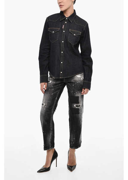 Camasi de blugi DSQUARED2 Denim Shirt With Double Breast Pockets Blue Femei (BM 17994499) 4