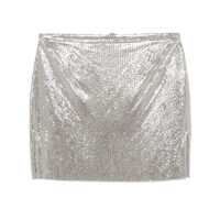 Fuste Metallic Miniskirt With High Waist And Chainmail Detail In Tech Fabric Woman Femei
