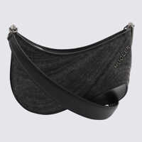 Genti de umar Mugler Washed Black Leather Curve Shoulder Bag Femei