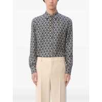 Camasi Valentino Garavani pentru Barbati - Camasi Valentino Garavani Linen Shirt With Gold V Button Detail TOUTE LA V NAVY/CREMA Barbati (BM 17999349) - B-mall.ro