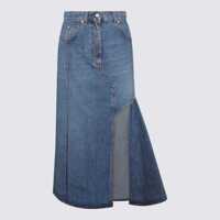 Fuste Alexander McQueen Blue Cotton Slashed Denim Skirt Femei