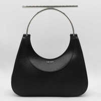 Genti de mana Alexander McQueen Black Leather Cross-Bar Top Handle Bag Femei