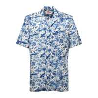 Camasi MC2 Saint Barth White And Blue Graphic Print Linen Shirt Barbati
