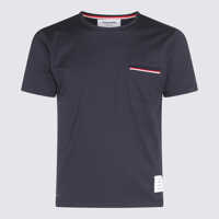 Tricouri Thom Browne Navy Blue Cotton T-Shirt Barbati
