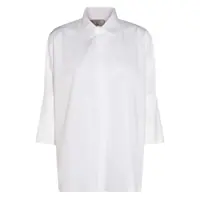 Camasi White Oversized Shirt With Classic Collar And Three-Quarter Sleeves In Cotton Woman Femei
