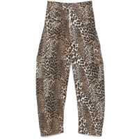 Pantaloni casual Ganni Leopard Print Organic Cotton Trousers Femei