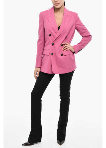 Sacouri DSQUARED2 Solid Color Virgin Wool Blend Double Breast Blazer Pink Femei (BM 18013291) 4