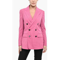 Sacouri Solid Color Virgin Wool Blend Double Breast Blazer Femei
