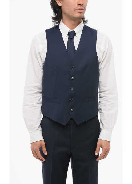 Veste costum CORNELIANI Cc Collection Single-Breasted Refined Virgin Wool Vest Blue Barbati (BM 18013549) 1