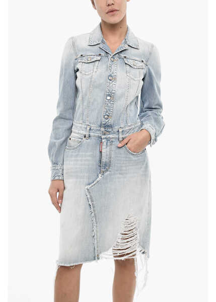 Camasi de blugi DSQUARED2 Vintage Effect Denim Shirt Dress Blue Femei (BM 18013555) 4