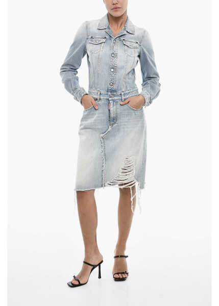 Camasi de blugi DSQUARED2 Vintage Effect Denim Shirt Dress Blue Femei (BM 18013555) 1
