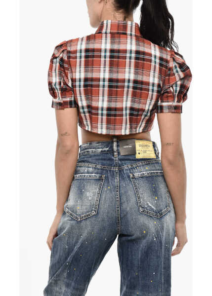 Bluze DSQUARED2 Checked Cropped Blouse With Leather Logo Multicolor Femei (BM 18013573) 2