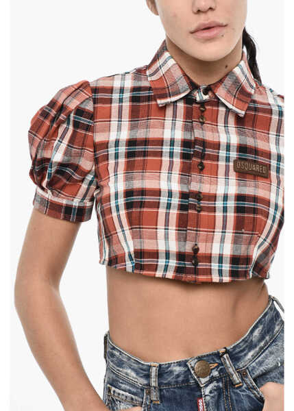 Bluze DSQUARED2 Checked Cropped Blouse With Leather Logo Multicolor Femei (BM 18013573) 3
