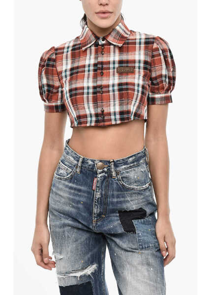 Bluze DSQUARED2 Checked Cropped Blouse With Leather Logo Multicolor Femei (BM 18013573) 1