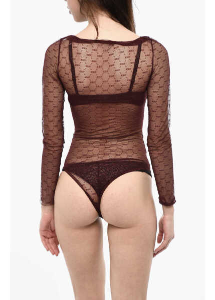 Bluze DSQUARED2 All-Over Monogram Sheer Body Burgundy Femei (BM 18013576) 2