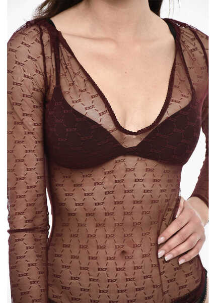 Bluze DSQUARED2 All-Over Monogram Sheer Body Burgundy Femei (BM 18013576) 3