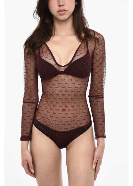 Bluze DSQUARED2 All-Over Monogram Sheer Body Burgundy Femei (BM 18013576) 1