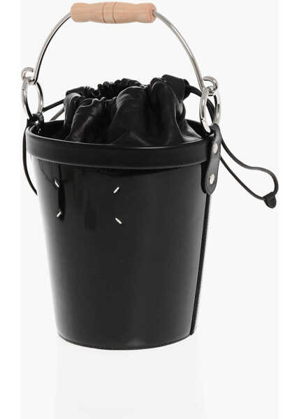 Genti de umar Maison Margiela Patent Leather Bucket Bag With Wood Handle Black Barbati (BM 18013624) 2