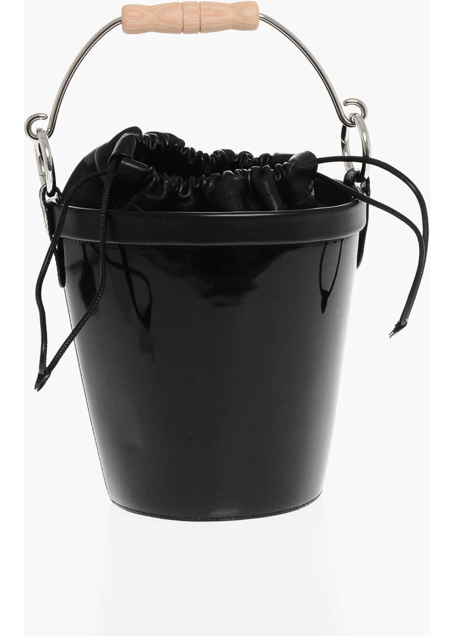 Genti de umar Maison Margiela Patent Leather Bucket Bag With Wood Handle Black Barbati (BM 18013624) 1