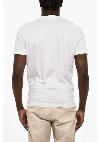 Tricouri DSQUARED2 Cotton Crew-Neck T-Shirt With Frontal Maxi Print White Barbati (BM 18013888) 2