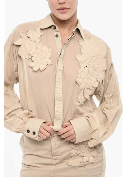 Rochii scurte DSQUARED2 Floral-Motif Solid Color Mini Shirtdress Beige Femei (BM 18013930) 3