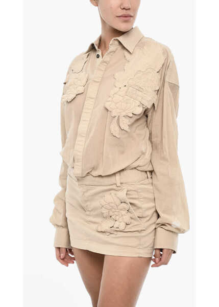 Rochii scurte DSQUARED2 Floral-Motif Solid Color Mini Shirtdress Beige Femei (BM 18013930) 4