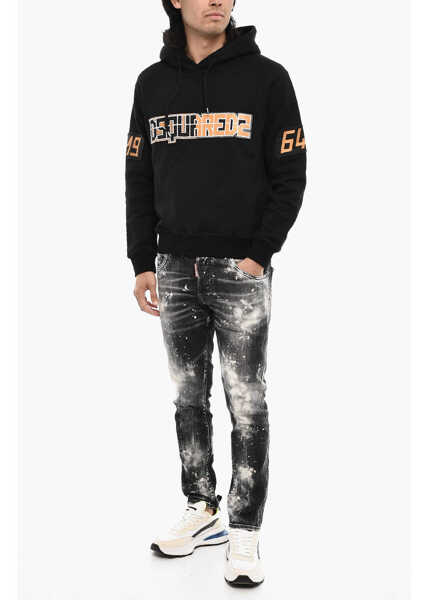 Bluze de trening DSQUARED2 Cotton Hoodie With Embossed Logo Black Barbati (BM 18014218) 4