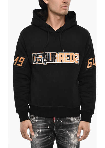 Bluze de trening DSQUARED2 Cotton Hoodie With Embossed Logo Black Barbati (BM 18014218) 1