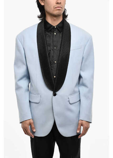 Sacouri elegante DSQUARED2 Oversized Cotton 1 Button Jacket With Rhinestone Lapel Blue Barbati (BM 18014326) 1