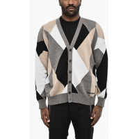 Cardigane V-Neck Color Block Virgin Wool Cardigan Barbati