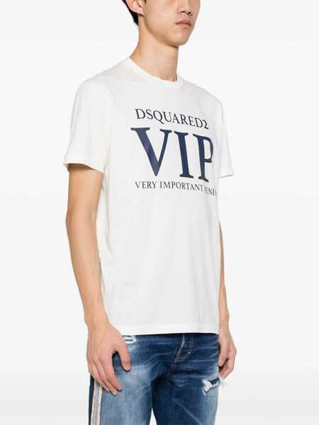 Tricouri DSQUARED2 Cotton Crew-Neck T-Shirt With Contrasting Print Black & White Barbati (BM 18014347) 3
