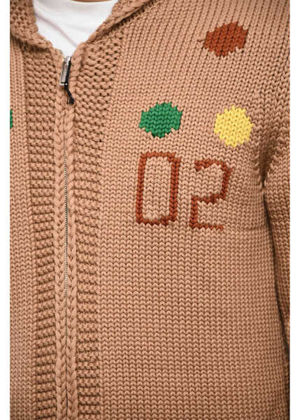 Pulovere DSQUARED2 Embroidered Maxi Sweater With Hood And Zip Closure Brown Barbati (BM 18014362) 3