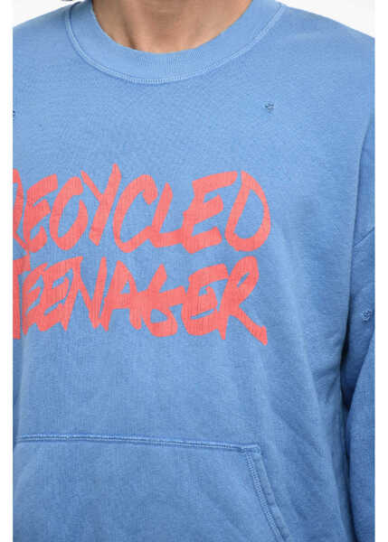 Bluze de trening DSQUARED2 Vintage Effect Crew-Neck Sweatshirt With Patch Pocket Blue Barbati (BM 18014416) 3