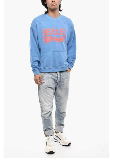 Bluze de trening DSQUARED2 Vintage Effect Crew-Neck Sweatshirt With Patch Pocket Blue Barbati (BM 18014416) 4