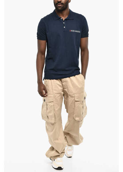 Tricouri Polo DSQUARED2 Piquet Cotton 3 Buttons Polo Shirt With Print Blue Barbati (BM 18014554) 4