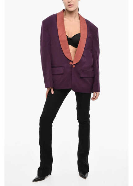 Sacouri DSQUARED2 Two Tone Virgin Wool Blend 1 Button Blazer With Flap Pockets Pink Femei (BM 18014593) 4