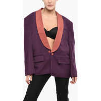 Sacouri Two Tone Virgin Wool Blend 1 Button Blazer With Flap Pockets Femei
