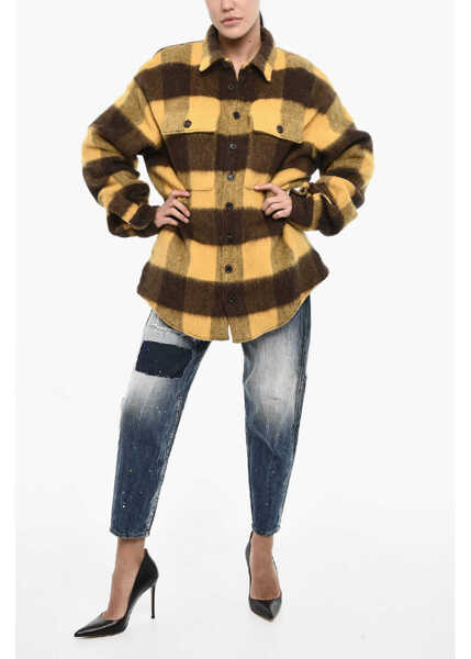 Jachete DSQUARED2 Checked Buffalo Wool Blend Overshirt With Breast Pocket Yellow Femei (BM 18015103) 4