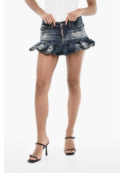Fuste casual DSQUARED2 Vintage Effect Flared Denim Miniskirt Blue Femei (BM 18015148) 1