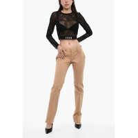 Pantaloni office Dama - Pantaloni office DSQUARED2 High Waist Straight Fit Cotton Pants Beige Femei (BM 18015166) - B-mall.ro