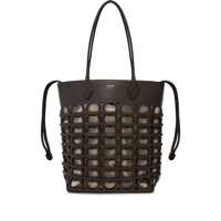 Genti de mana Black Tote Bag With Cut-Out And Magnetic Closure And Drawstring Closure In Leather Woman Femei