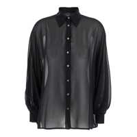 Bluze Black Oversize Blouse With Classic Collar And See-Through Design In Fabric Woman Femei