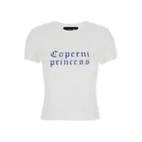 Tricouri White Crewneck T-Shirt With Maxi Print On The Front And Logo Print On The Rear In Cotton Woman Femei