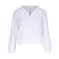 Pulovere White Sweater With V Neck And Monil Detail On The Neck In Cotton Woman Femei