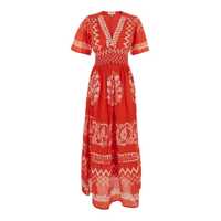 Rochii Orange Long Dress With V-Neck And All-Over Graphic Print In Cotton Woman Femei
