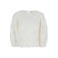 Bluze 'Bali' White Blouse With All-Over Embroideries And Semi-Transparent Design In Cotton Woman Femei